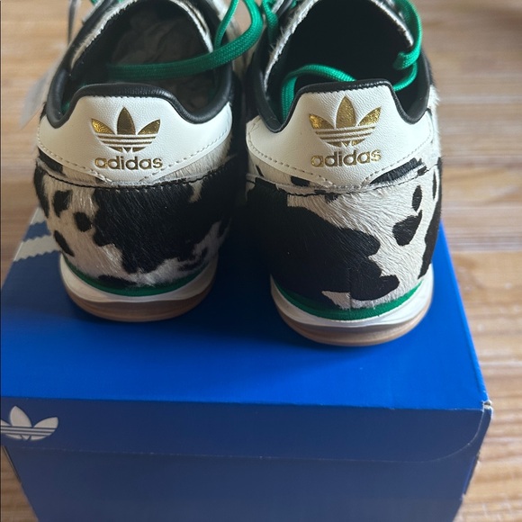 Adidas Black and White Cow Print Shoes with Green Laces SL 72 OG women - Picture 3 of 6